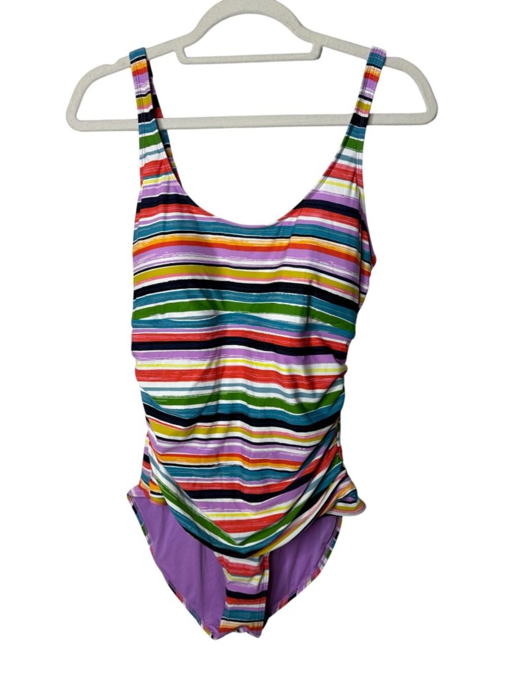 Anne Cole One Piece Swimsuit Size 12 Multicolor Stripe Ruched Swimwear